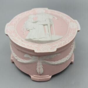 Wedgwood Jasperware Like Pink Round Vintage Trinket Box READ